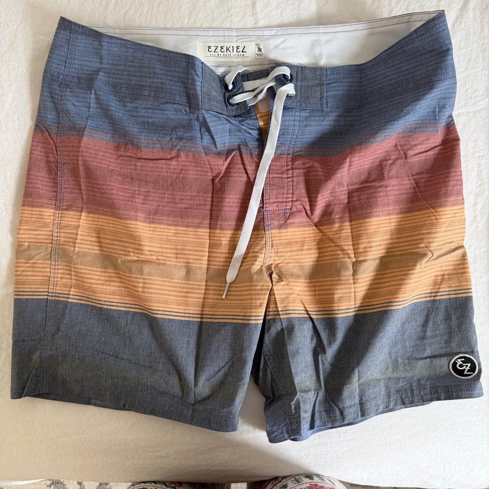 Ezekiel Men's Striped Blue and Orange Board Shorts